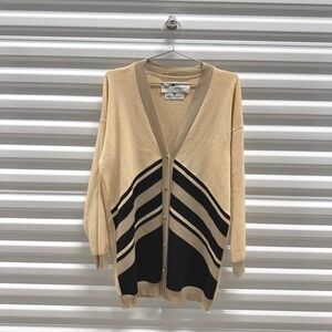 STEVE FABRIKANT COLLECTION Cardigan Sweater Women Medium Beige Black Stripe Wool